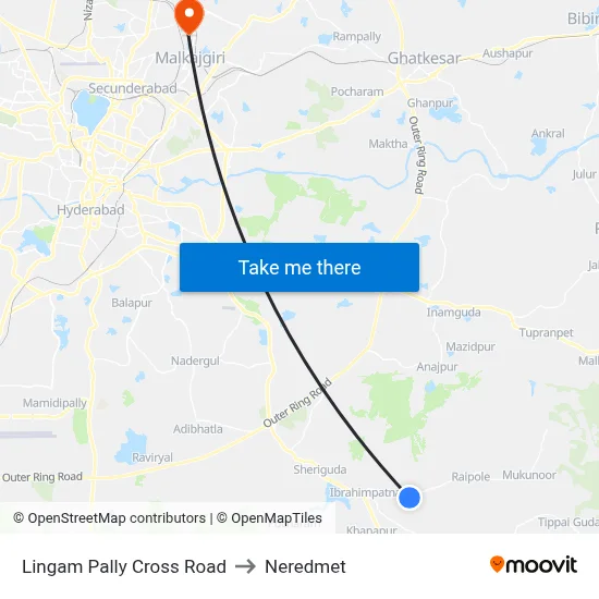 Lingampally X Road Ibrahimpatnam to Neredmet map