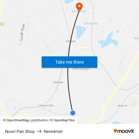 Noori Pan Shop to Neredmet map