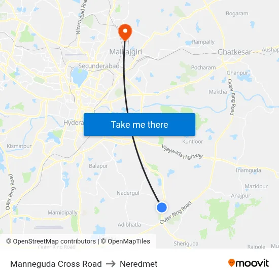 Manneguda X Road Twd Yamjal to Neredmet map