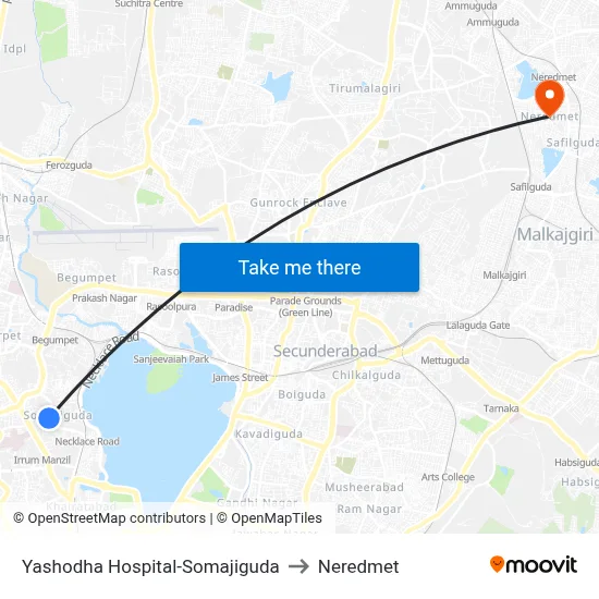Yashoda Hospital Twd Begumpet to Neredmet map