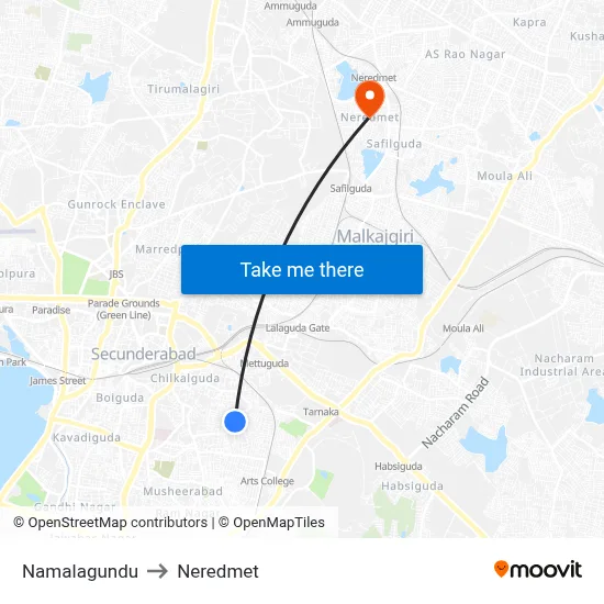 Namalagundu Twd Secunderabad to Neredmet map