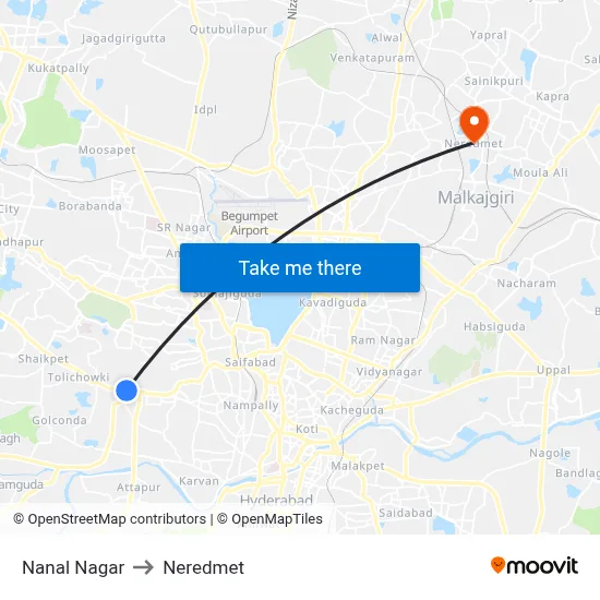 Nanal Nagar to Neredmet map