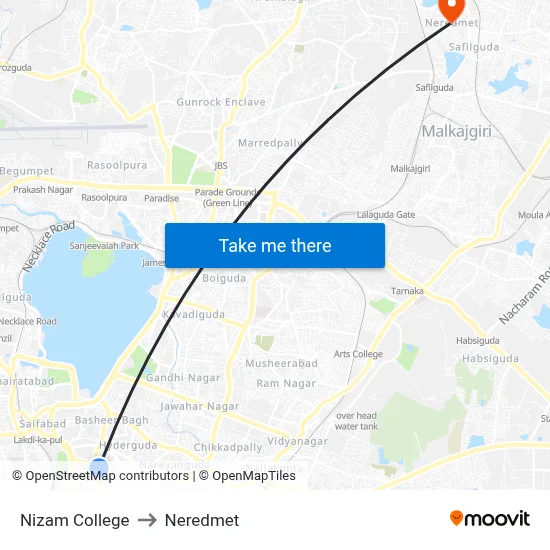 Nizam College Twd Afzal Gunj to Neredmet map