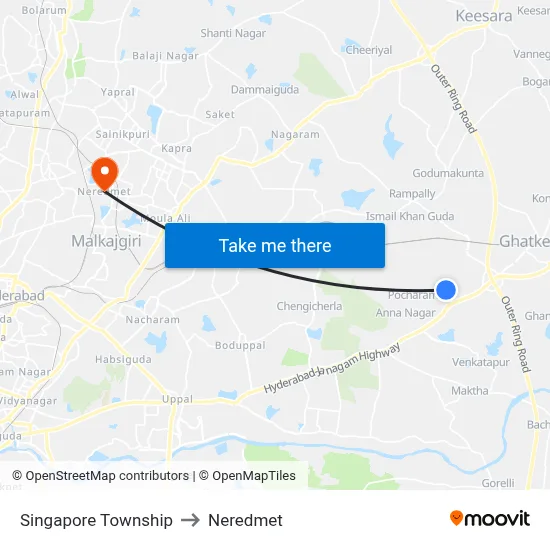 Singapore Township Twd Infosys to Neredmet map
