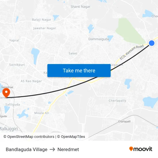 Bandlaguda Twd Keesara to Neredmet map