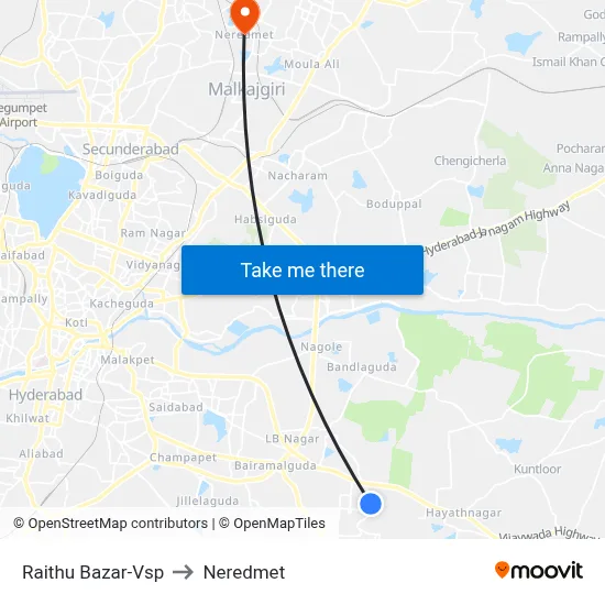 Raithu Bazar-Vsp to Neredmet map
