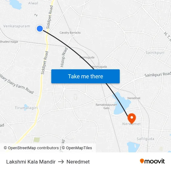 Laxmikala Mandir Twd Venkatapur to Neredmet map