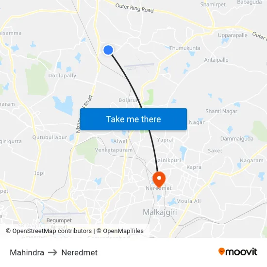 Mahindra to Neredmet map