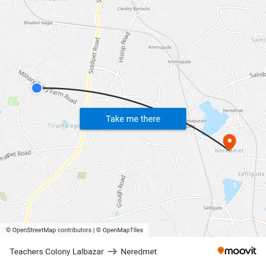 Teachers Colony Lalbazar to Neredmet map