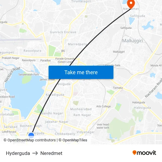 Hyderguda Twd Liberty to Neredmet map