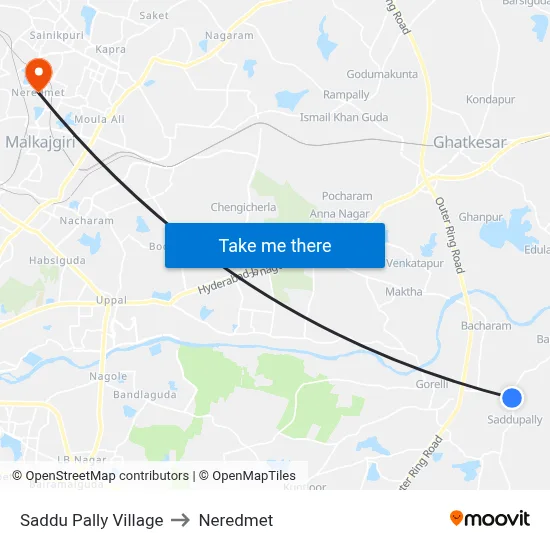 Saddu Pally Village to Neredmet map