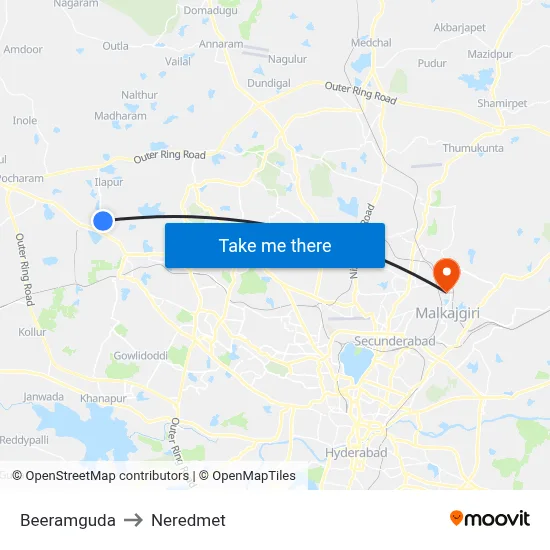 Beeramguda Village Twd Lingampally to Neredmet map