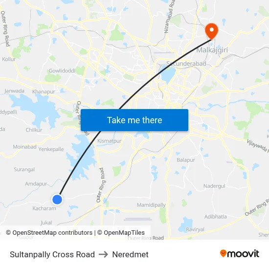 Sultanpally X Roads Twd Chevella to Neredmet map