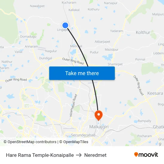 Harerama Temple Twd Nuthankal to Neredmet map