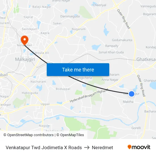 Venkatapur Twd Jodimetla X Roads to Neredmet map