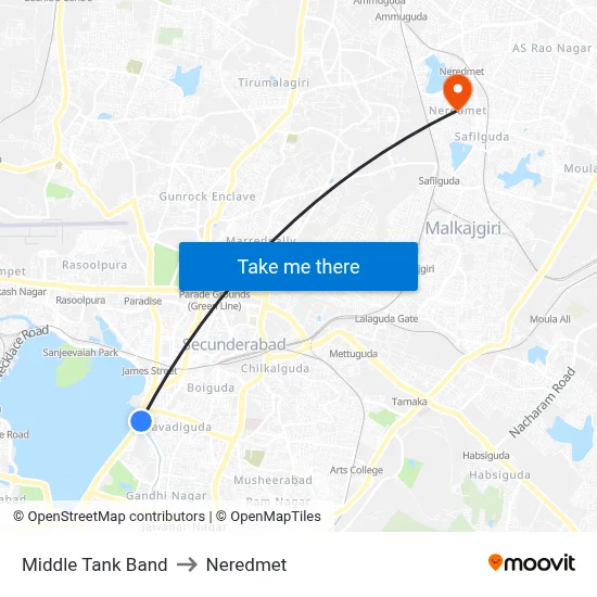Middle Tank Band to Neredmet map