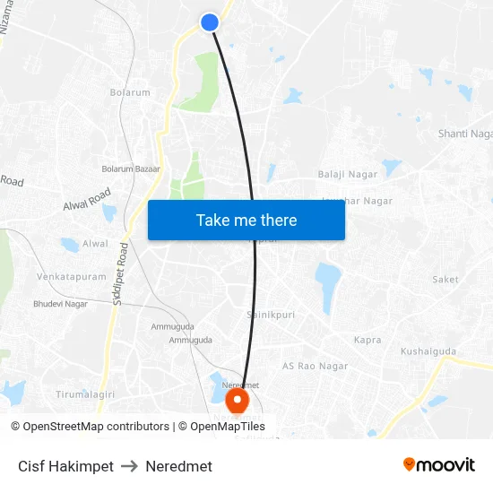 Cisf Twd Secundrabad to Neredmet map