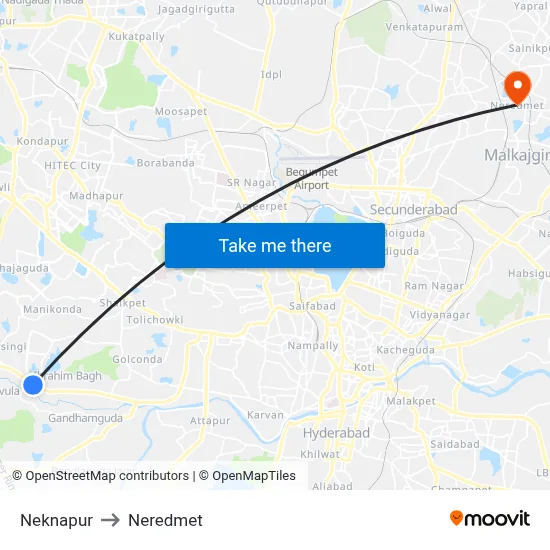 Neknapur Twd Shankarpally to Neredmet map