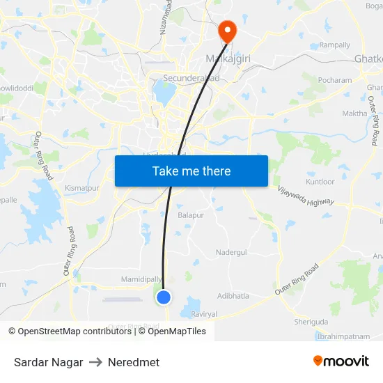 Sardar Nagar to Neredmet map