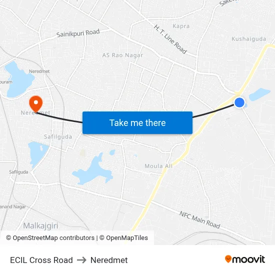 ECIL X Road Twd Uppal to Neredmet map