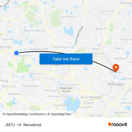 JNTU to Neredmet map