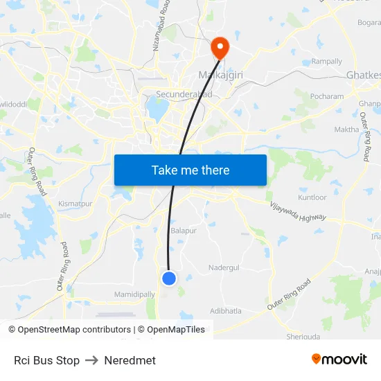 Rci Bus Stop to Neredmet map