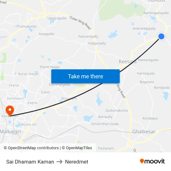 Sai Dhamam Kaman to Neredmet map
