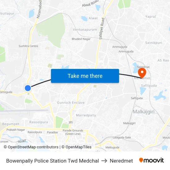 Bowenpally Police Station Twd Medchal to Neredmet map