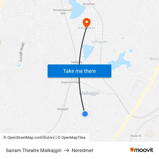 Sairam Theatre Malkajgiri to Neredmet map
