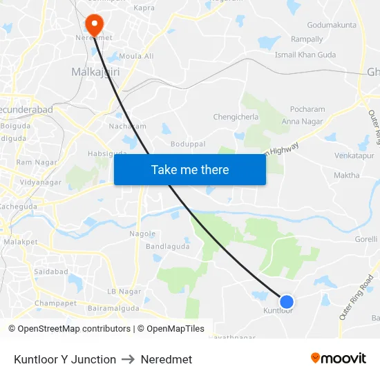 Y Junction Twd Haytnagar to Neredmet map