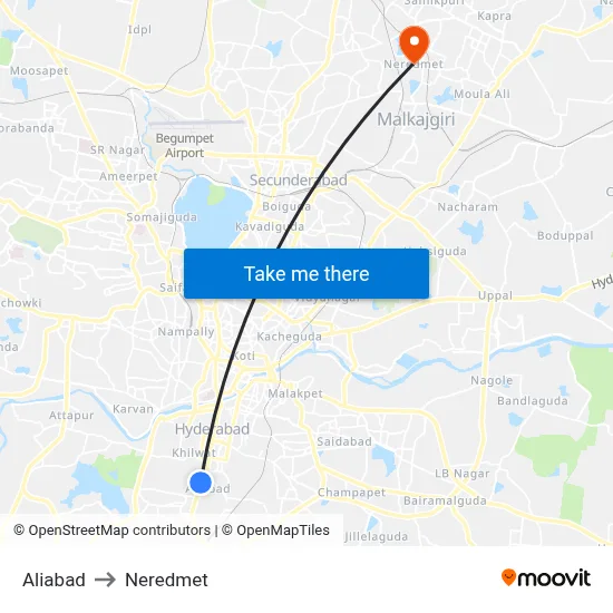 Aliabad to Neredmet map