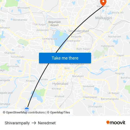 Shivarampally to Neredmet map