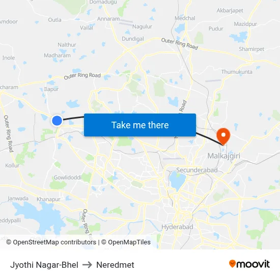 Jyothi Nagar-Bhel to Neredmet map