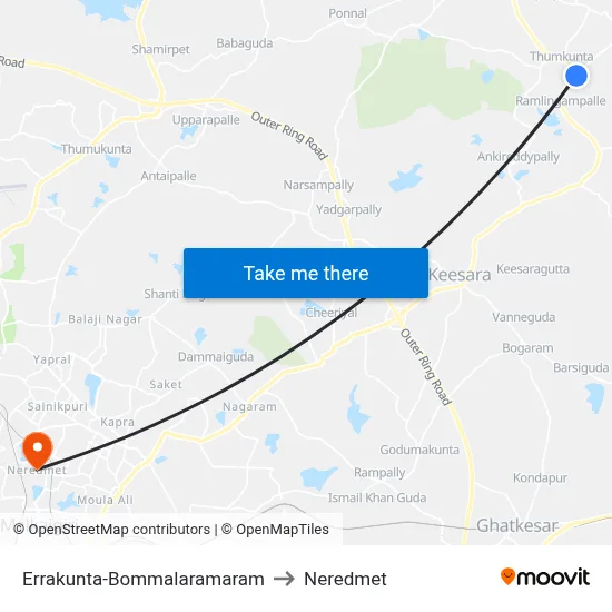 Errakunta-Bommalaramaram to Neredmet map