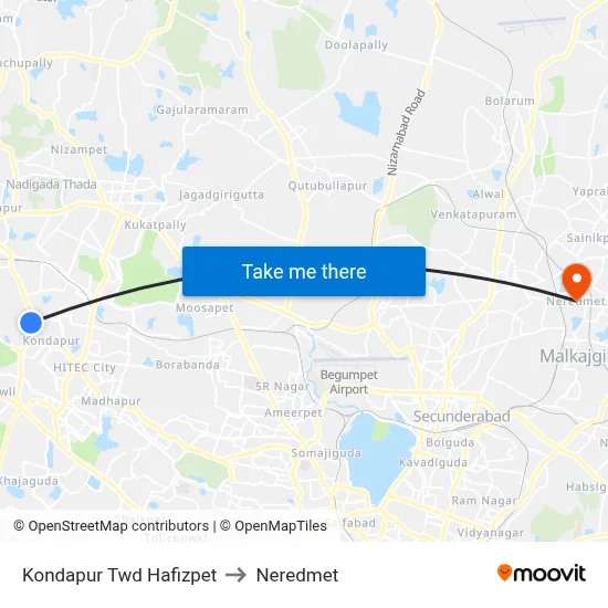 Kondapur Twd Hafizpet to Neredmet map