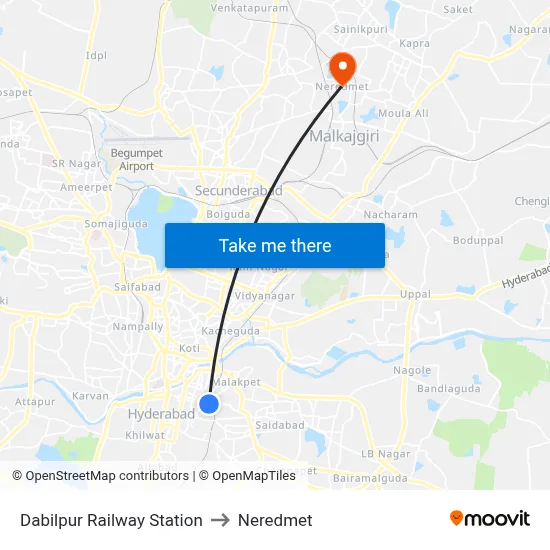 Dabilpur Railway Station to Neredmet map