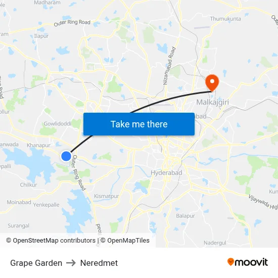 Grape Garden to Neredmet map