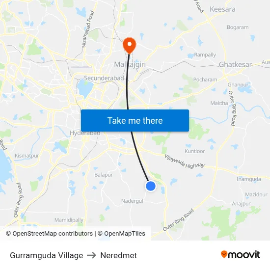Gurramguda Village to Neredmet map