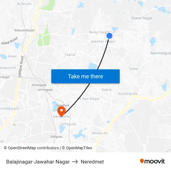 Balajinagar-Jawahar Nagar to Neredmet map