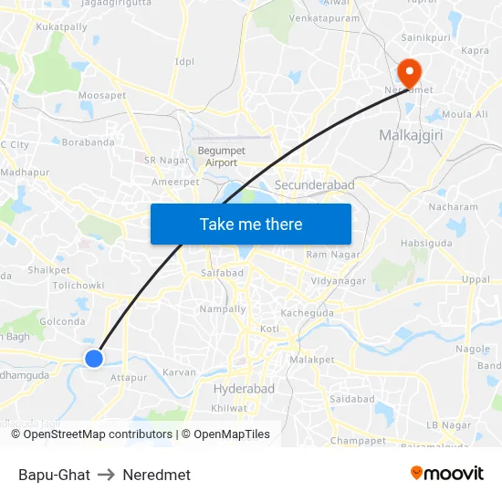 Bapu-Ghat to Neredmet map