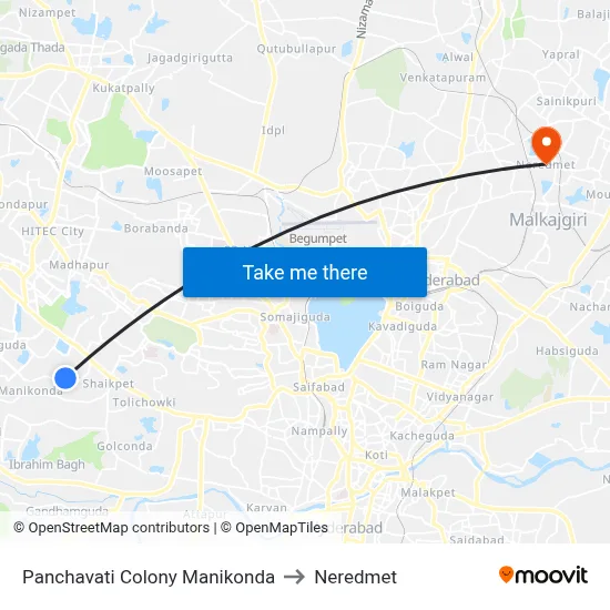 Panchavati Colony  Manikonda to Neredmet map
