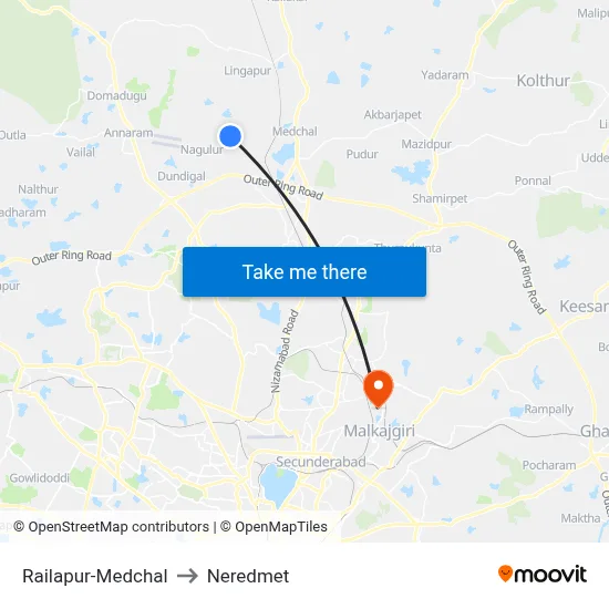 Railapur-Medchal to Neredmet map