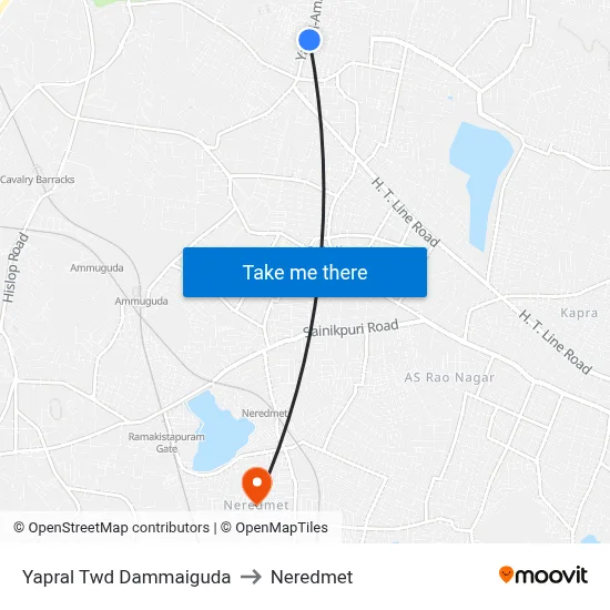 Yapral Twd Dammaiguda to Neredmet map