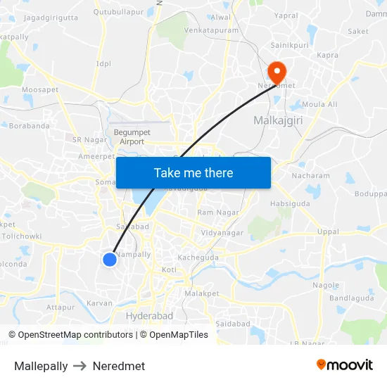 Mallepally Twd Masabtank to Neredmet map