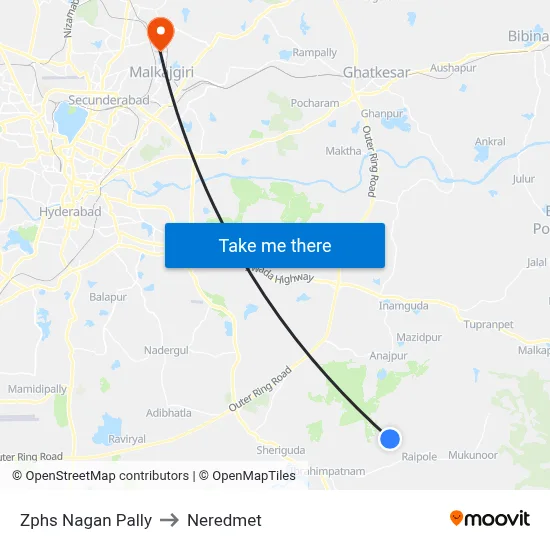 Zphs Nagan Pally Twd Choutupal to Neredmet map