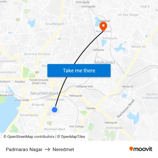Padmarao Nagar to Neredmet map