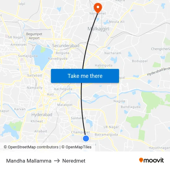 Mandha Mallamma to Neredmet map