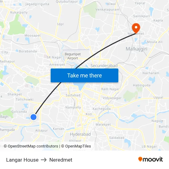 Langer House Twd Mehdipatnam to Neredmet map