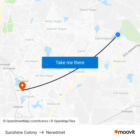 Sunshine Colony Twd Dammaiguda to Neredmet map