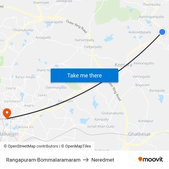 Rangapuram-Bommalaramaram to Neredmet map